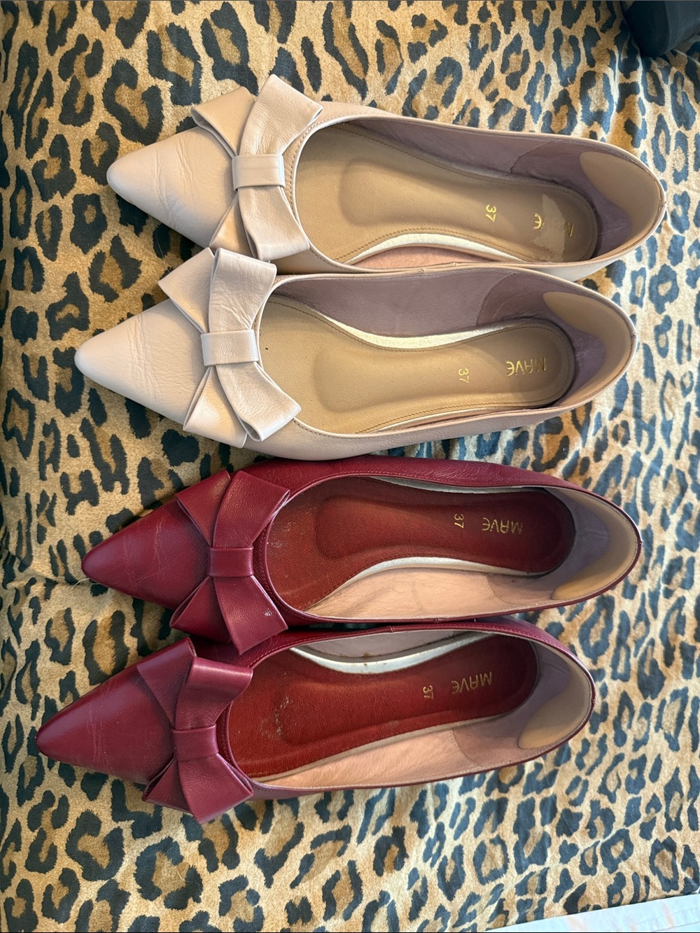 Pointed Toe Bow Flats — Available in Cream and Burgundy